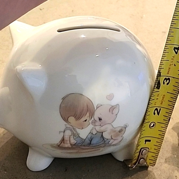 Vintage Enesco Precious Moments Piggy Bank Ceramic Made In Italy Adorable Pig - Picture 2 of 4